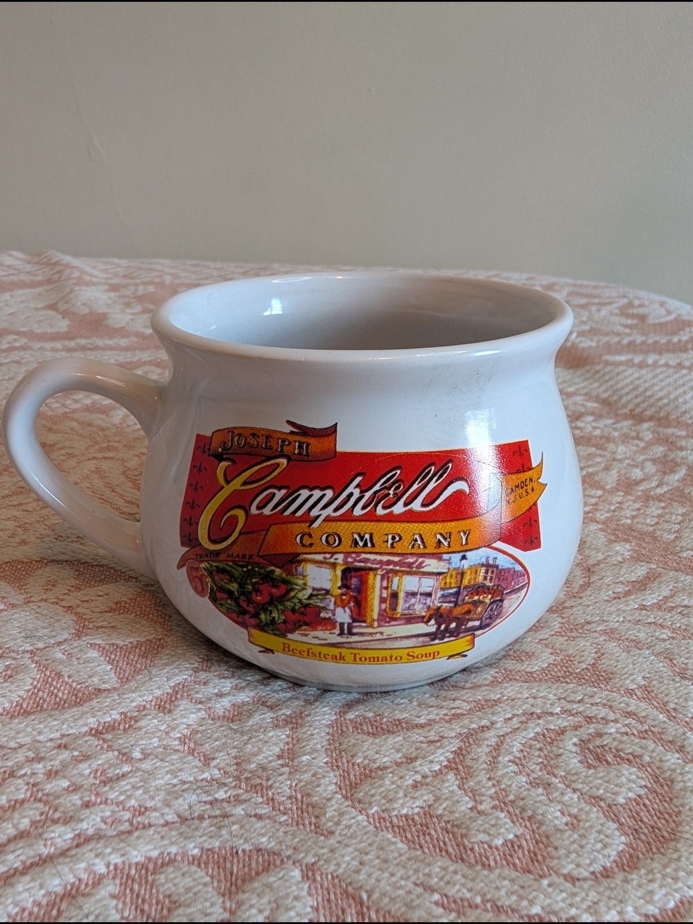Campbell Company White Ceramic Soup Mug with Red and Gold Logo